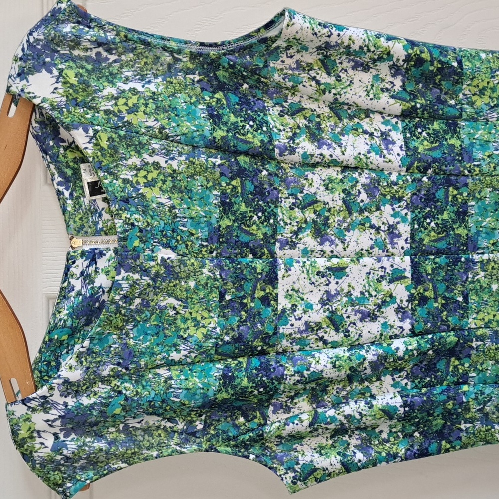 Julian Taylor New York Green Blue Floral Fit & Flare Sleeveless Flowy Midi Dress - Picture 2 of 12